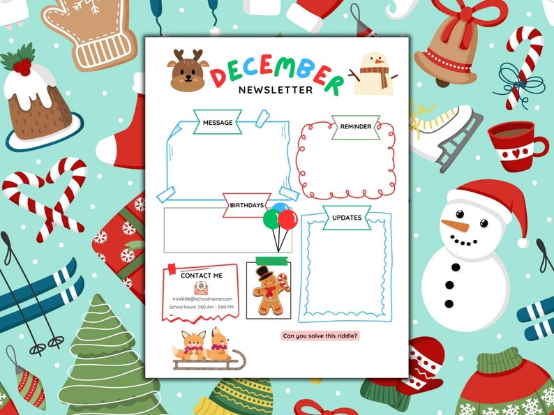 Newsletter Template, Editable Newsletter, Monthly Newsletter, School ...