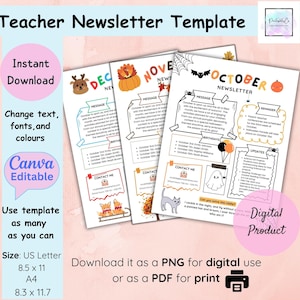 Newsletter Template, Editable Newsletter, Monthly Newsletter, School Newsletter, Classroom Newsletter