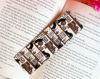Cat Bookshelf Bookmark | Dark Academia Bookmarks | Black Cat | Bookish Merch | Cat Mom | Book Lover Gifts | Reader Gift | Bookish Cat Gifts