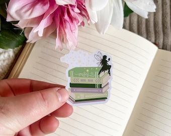 Reading Fairy Sticker | Book Stack Sticker | Kindle Stickers | Romantasy | Fantasy Book Stickers | Bookish Merch | Whimsical Book Lover