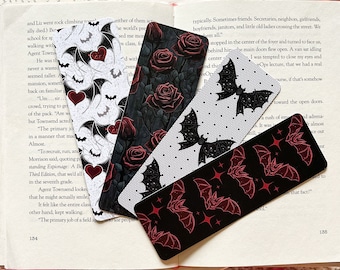Gothic Bat Bookmark Set or Individual | Halloween Bookmark | Spooky Season Bookmark | Gothic Bookmark | Rose Bookmark | Vampire bookmark