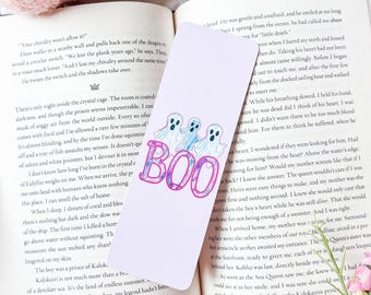 Boo Bookmark | Halloween Bookmark | Ghost Bookmark | Spooky Bookmark | Bookish Merch | Pink Halloween Bookmark
