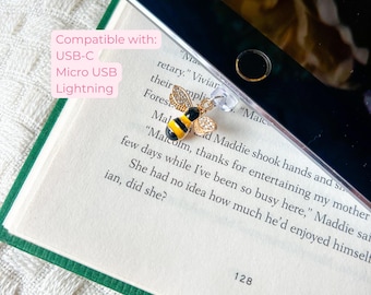 Bee Kindle Charm | Bumble Bee Dust Plug | Spring Cottagecore Aesthetic | USBC Charm | Kindle Decor | Booktok | Bookish Merch | Ereader Gift