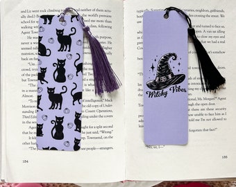 Purple Witch Bookmark Set or Individual | Halloween Bookmark | Spooky Season Bookmark | Purple Bookmark | Black Cat Bookmark | Witchy Vibes
