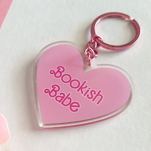 Bookish Babe Keychain | Pink Heart Keychain | Bookish Acrylic Keychain | Book Lover Accessories | Bookish Merch | Bookish Stocking Stuffer