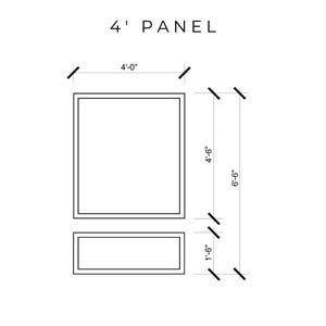 May include: Diagram of a 4' panel with dimensions. The panel is 4 feet wide and 6 feet 6 inches tall. A smaller panel below is 1 foot 6 inches tall. The text "4' PANEL" is at the top.