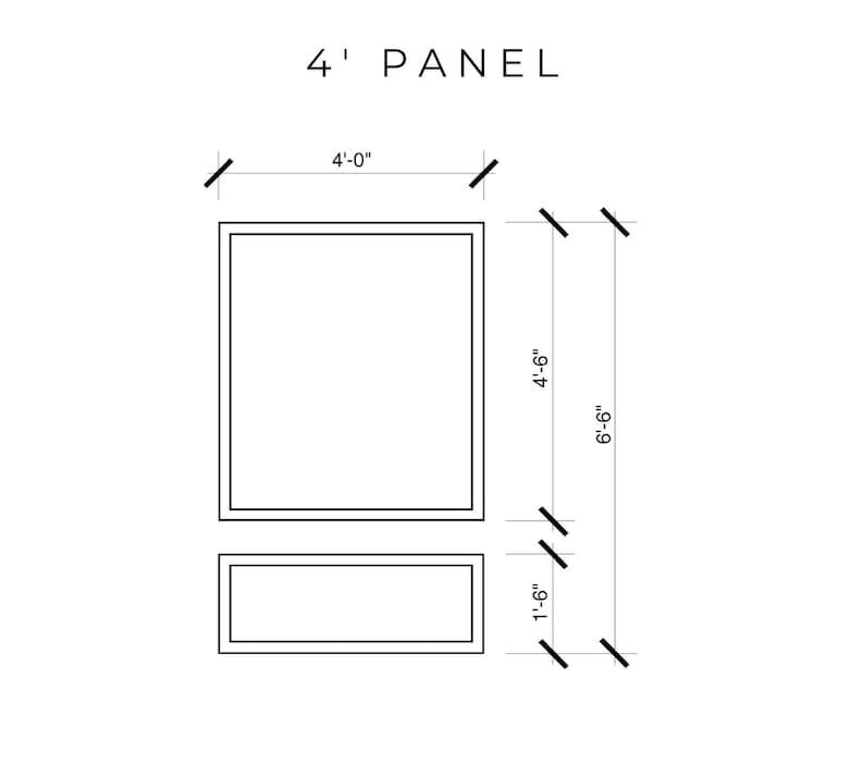 May include: Diagram of a 4' panel with dimensions. The panel is 4 feet wide and 6 feet 6 inches tall. A smaller panel below is 1 foot 6 inches tall. The text "4' PANEL" is at the top.