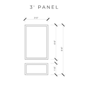 May include: A diagram of a panel design with dimensions. The text "3' PANEL" is at the top. The panel is 3 feet wide and 6 feet 6 inches tall. The design includes a smaller panel that is 1 foot 6 inches tall.
