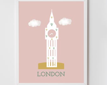 London Print |Digital download -  Big Ben Illustration | Poster for Kids | Wall Decor | Kids Bedroom