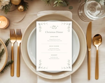 Elegant Mistletoe Christmas Dinner Menu Template, Editable Canva Holiday Card (5x7 Instant Download)
