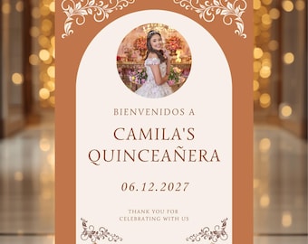 Quinceañera Welcome Sign Template | Editable Terracotta Design | Canva Template | Photo Welcome Sign | Printable | Instant Download, 4 Sizes