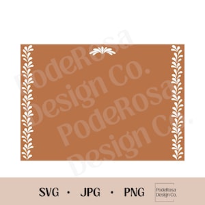 May include: A brown rectangle with a white floral border and the text "Poderosa Design Co." in the center.