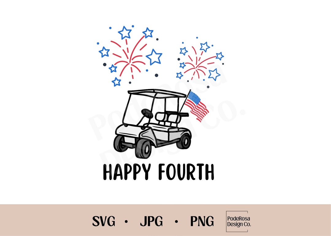 Happy Fourth Golf Cart American Flag SVG, Png, Jpg, Instant Download
