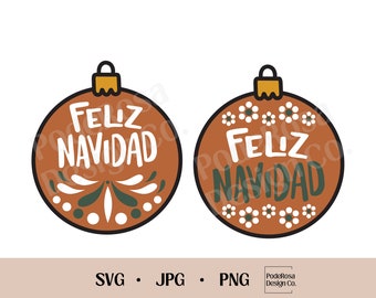 Feliz Navidad Clay Ornament SVG, PNG, JPG, Instant Download, Mexican Ornament, Latina, Christmas, Navidad, Cricut, Sublimation, Barro, Cute