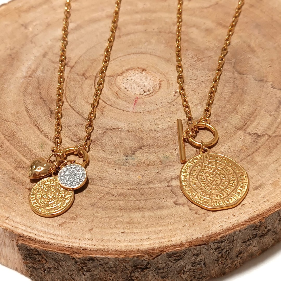 Long 'lucky Coin' Necklace With Stainless Steel Chain and Charms. Etsy