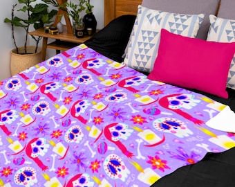 Dia De Los Muertos Blanket - Colorful Sugar Skull Bones - Halloween Throw - Day Of The Dead - Latina