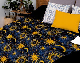 Kosmische Sonne und Mond Decke - Kuscheliger kosmischer Überwurf - mystisches Wohndekor - Galaxy Design - Esoterik