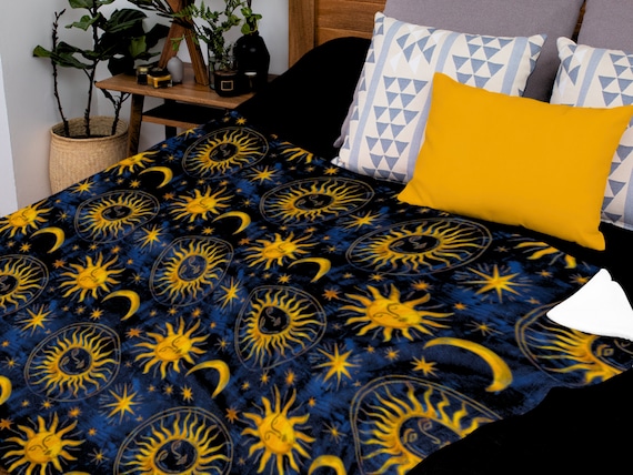 Celestial Sun and Moon Blanket - Cozy Cosmic Throw - Mystical Home Decor - Galaxy Design - Esoteric