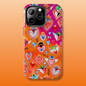 Colorful Mexican Sacred Hearts Phone Case - iPhone 15 - Milagros - Latina Phone Case - iPhone 16 Pro Max