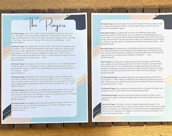 Peut inclure: Une feuille imprimable avec une liste de prières, y compris la 3ème étape de la prière, la 4ème étape de la prière, la 5ème étape de la prière, la 6ème étape de la prière, la 7ème étape de la prière, la 8ème étape de la prière, la prière du matin, la prière de la peur, la prière de mise à part, la prière de la révélation, la prière de la sérénité et la prière du Seigneur. Les prières sont imprimées en texte noir sur un fond blanc avec un motif géométrique rose et gris.