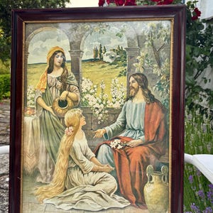 Jesus with Martha and Mary - antique print after Jenny Nyström