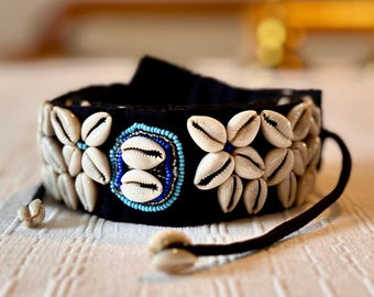Vintage Summer Sea Shells & Beaded Black Fabric Tie Belt - Etsy display picture 2