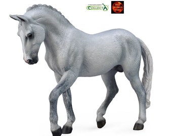 Trakehner Grey Stallion Horse Plastic Toy Model Figure for Cake Topper or Equestrian Diorama displays