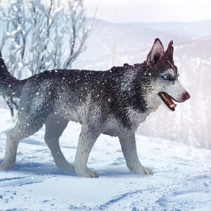 Model Siberian Husky Dog Plastic Toy Figure or Cake Topper