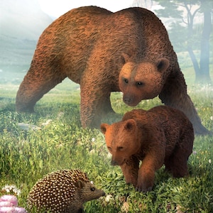 Model Brown Bear and Cub Plastic Toy Model Figures for Cake Toppers or Diorama Displays