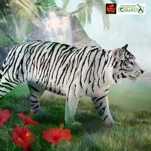 White Tiger or Siberian Tiger Plastic Toy Model Figures for Cake Topper or Scenic Displays