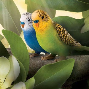 Model Budgie Budgerigar Pair of Plastic Toy Figures Cake Toppers or Crafts