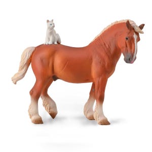 Model Draft Horse with Cat Plastic Toy Figure for Equestrian Dioramas