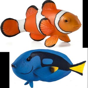 Model Clown + Blue Tang Fish Pair Nemo + Dory Plastic Figures Cake Toppers