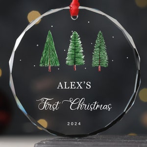 Personalized Baby&#39;s First Christmas Glass Ornament