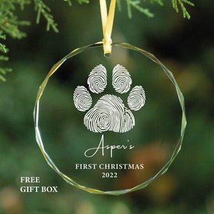 Personalized Puppy First Christmas Glass Ornament – Dog Paw