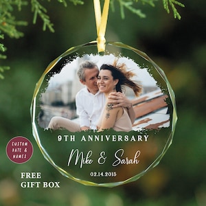 Custom Wedding Anniversary GLASS Ornament - Valentines Day Gift for Her - First 9th 10th 25th 50th Year Anniversary Ornament-Girlfriend Gift