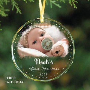 Adorno navideño personalizado para bebé con foto - Adorno navideño personalizado para bebé niño - Regalo navideño para bebé niña recién nacida