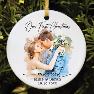 Personalized Watercolor Portrait Married Ornament First Christmas Married Ornament from Photo Newlywed Christmas Gift