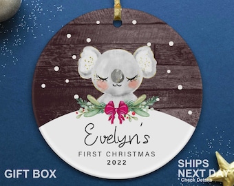 Koala Personalized Baby First Christmas Ornament, Custom Koala Baby Gift Christmas 2023
