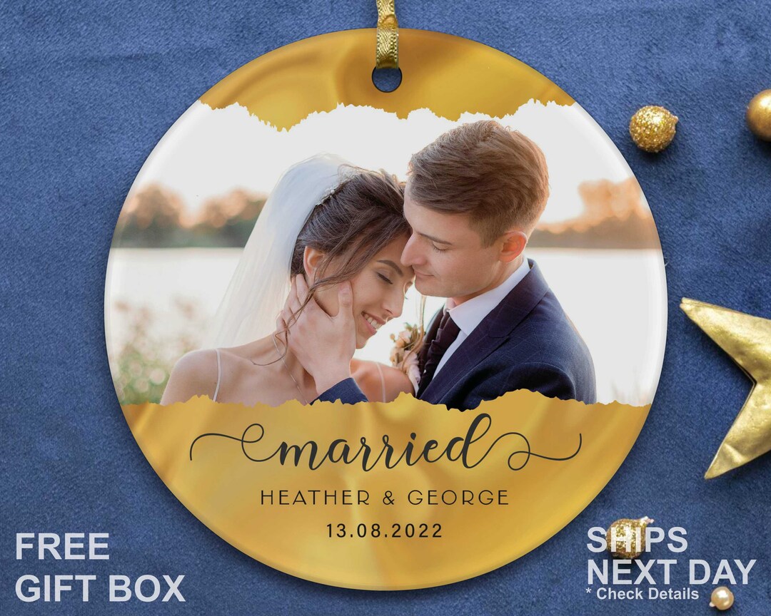 Personalized Photo Married Ornament, Gift for Newly Married, Ceramic ...