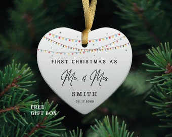 Personalized Mr and Mrs Christmas Ornament, Married Ornament Newlywed Christmas Gifts