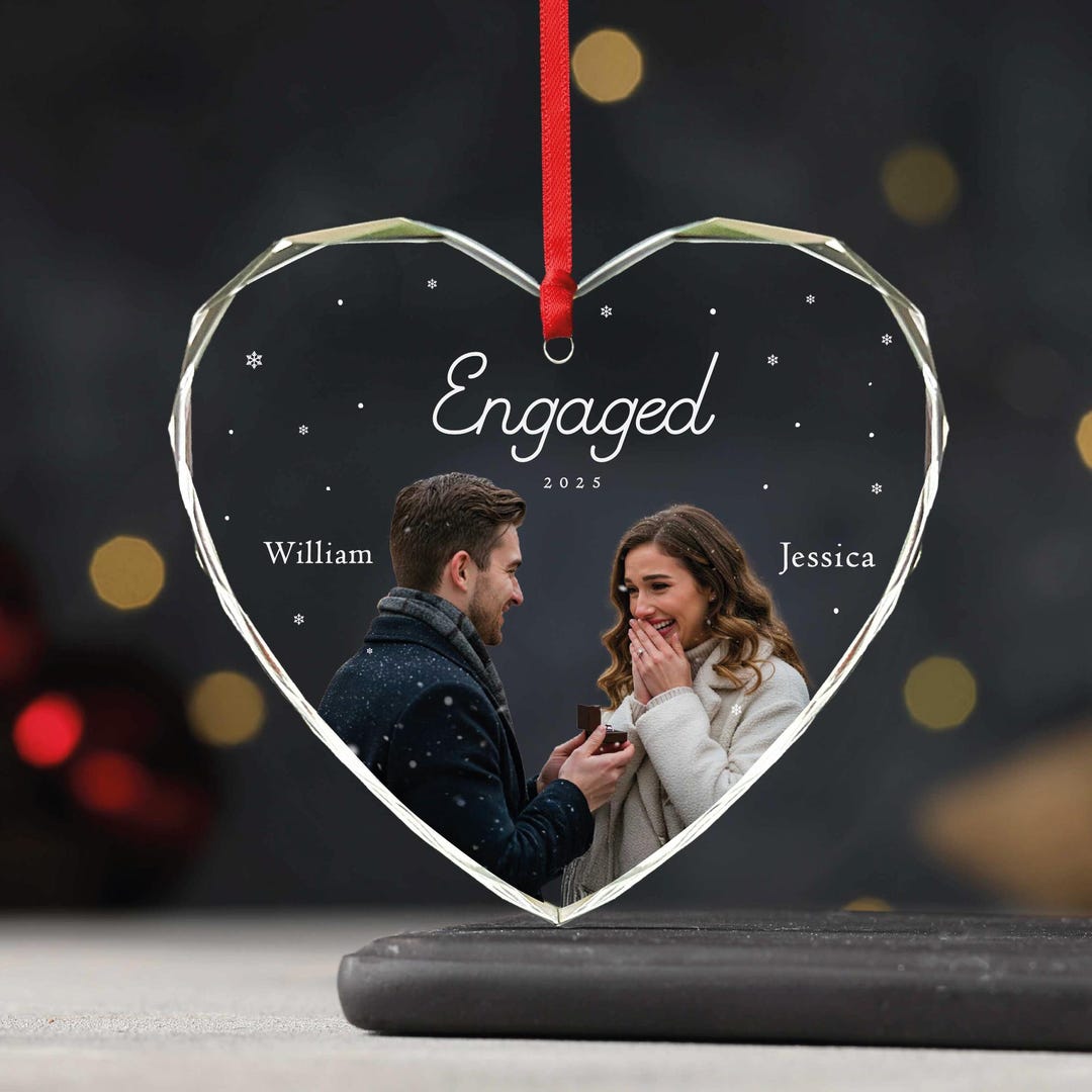 Personalized Proposal Photo Glass Heart Ornament - Custom Engaged ...