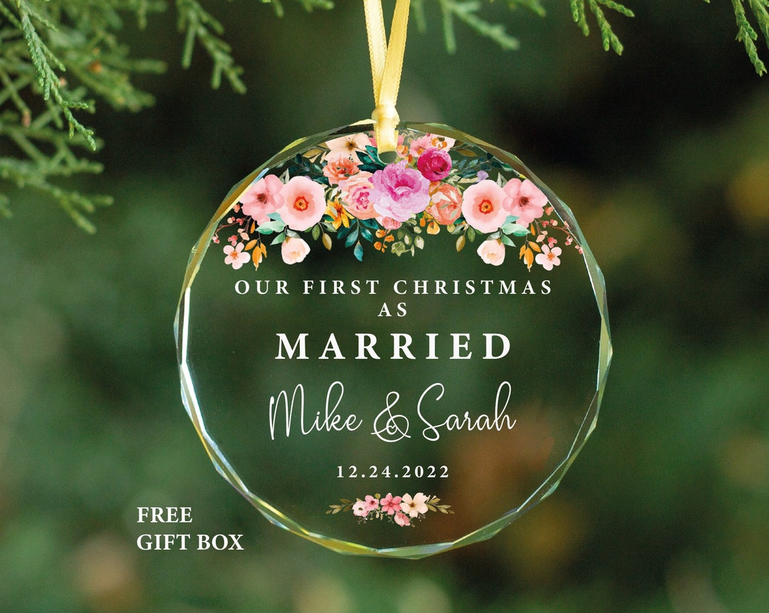 GLASS Our First Christmas Married Ornament - Personalized Married ...