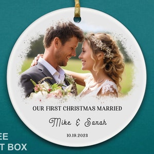 Marriage Photo Ornament - Personalised 1st Christmas Married Gift - Newlywed First Christmas Gift