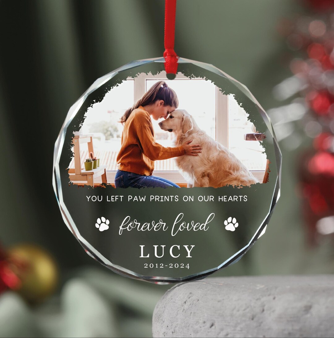 Dog Loss Photo Ornament, Pet Portrait Glass Ornament, Pet Remembrance ...