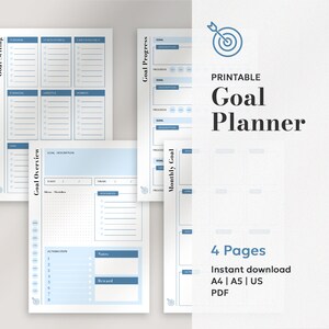 Goals Planner, Goals Tracker, SMART Goal Setting Kit, Yearly goals plans, Goals progress, Vision Board Printable, digital goal planner
