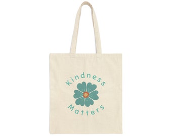 Blue Flower Kindness Matters Bag | Cotton Canvas Tote Bag