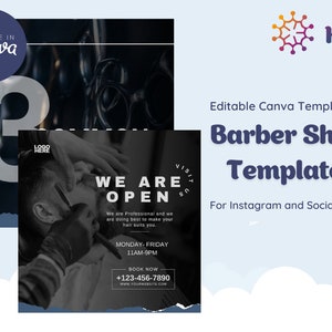 Barber Shop Instagram, Canva-Vorlagen, einfach zu bearbeitende DIY, Haircut Barber Vor und Nach, Öffnungszeit, Preisliste, Testimonials & Bewertungen
