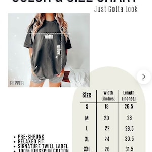 May include: Size chart for a relaxed fit t-shirt with pre-shrunk, 100% ringspun cotton. The chart shows sizes S through XXXL with corresponding width and length measurements in inches.