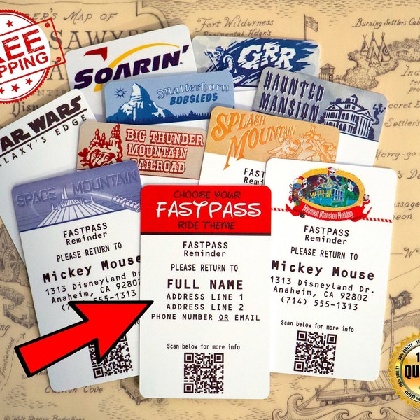 Customizable Disney FastPass Luggage Tag & ID Cards (Premium PVC Plastic) | Pick ANY Ride! | Disneyland and Disney World Inspired